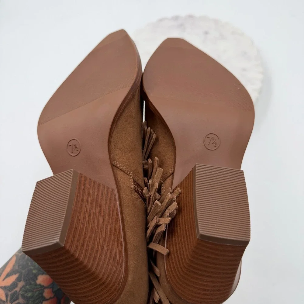 Universal Thread Austin Fringe Western Boots Cognac Brown Faux Suede Womens 7.5